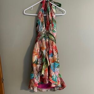 Ramy Brook Multicolor Halter Tie-Back Mini Dress